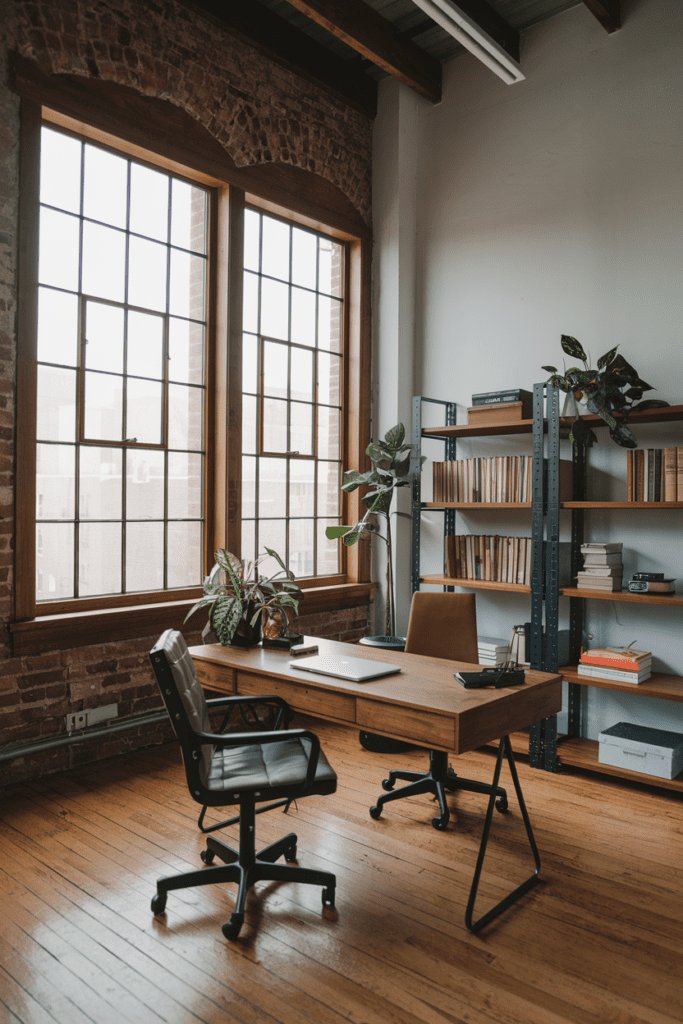 Men's Home Office Room Ideas: Industrial Loft Office