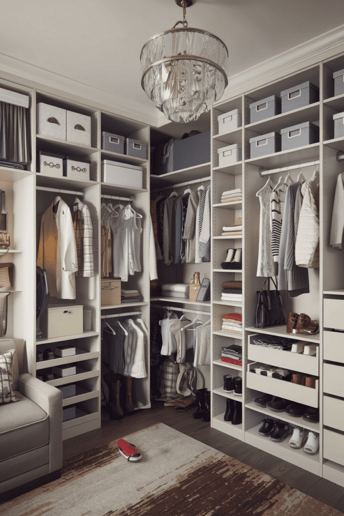 Luxury Dorm Ideas: Organized Closet with Stylish Storage Solutions