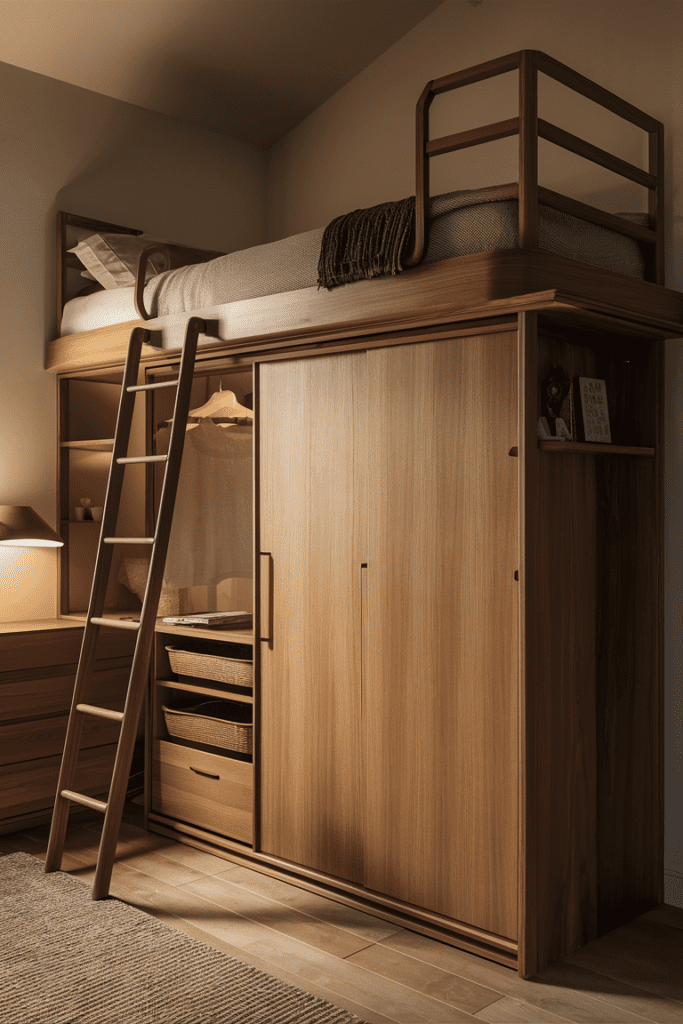 Loft Bed Ideas for Small Rooms Ideas: Loft Bed with Built-in Wardrobe