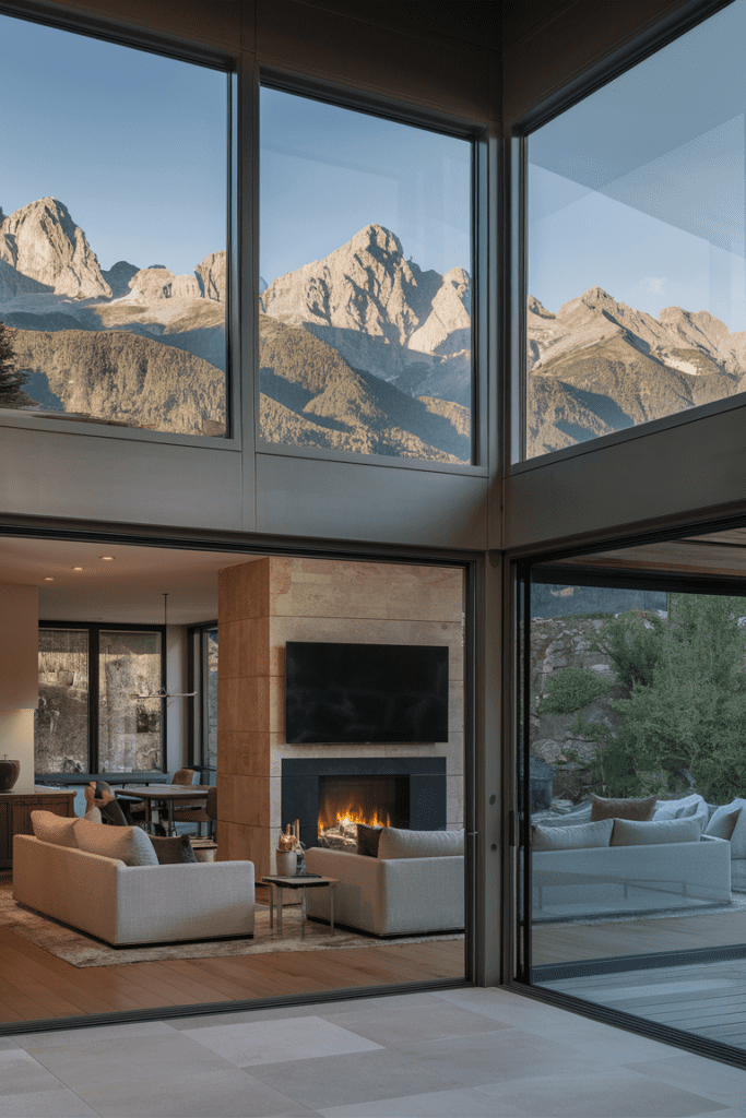 Mountain Modern Home Interior Ideas: Large Windows to Embrace Scenic Views