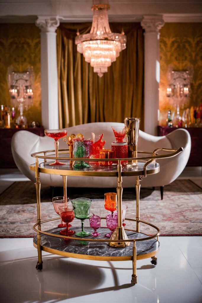 20+ Dream Rooms Ideas - Elevate Your Space with Creativity 22 Dream Rooms Ideas: Retro Glam Bar Cart