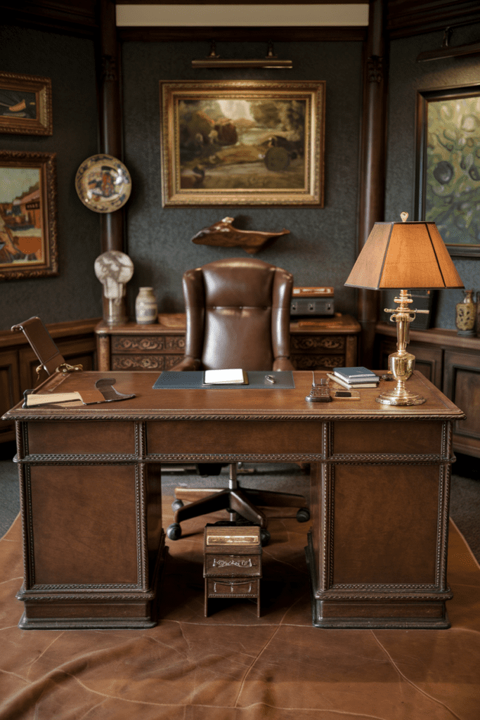 Men's Home Office Room Ideas: Traditional Leather Office