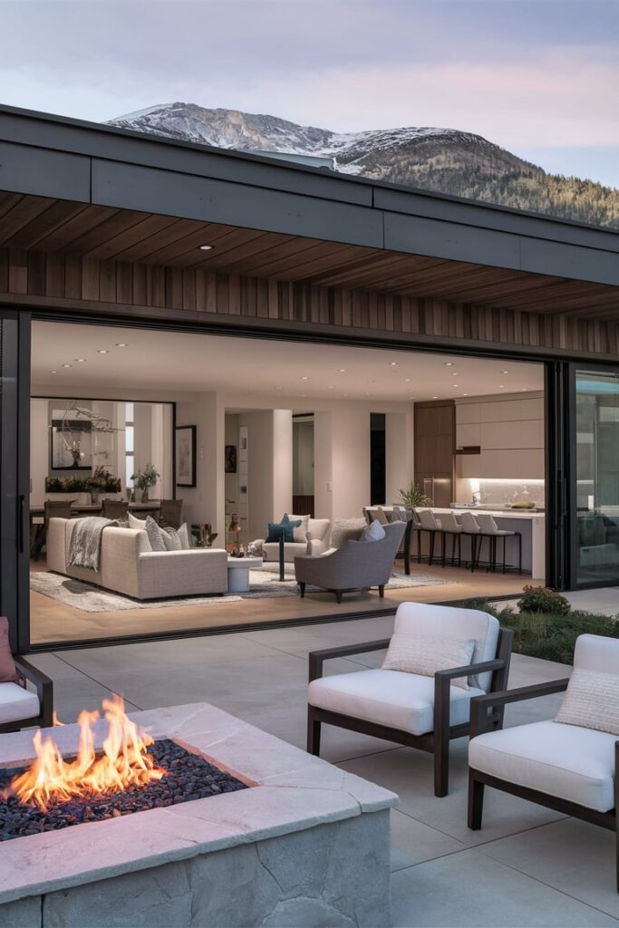 Mountain Modern Home Interior Ideas: Indoor-Outdoor Flow with Sliding Glass Doors