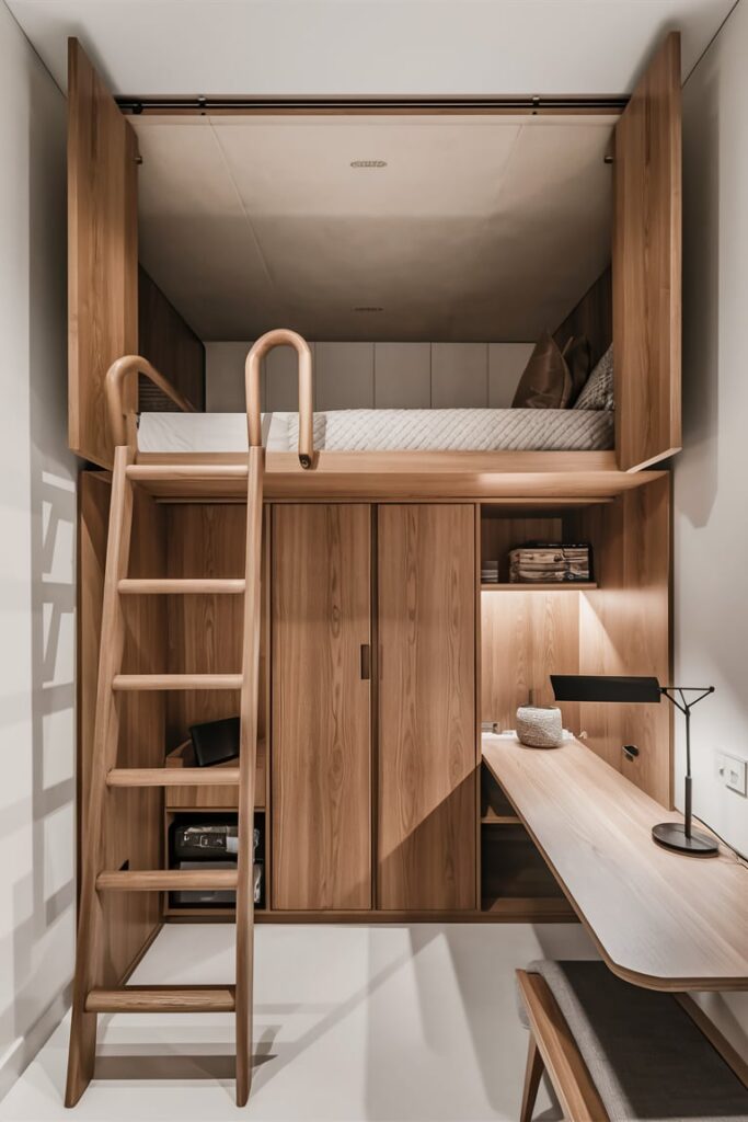 Loft Bed Ideas for Small Rooms Ideas: Loft Bed with Built-in Wardrobe