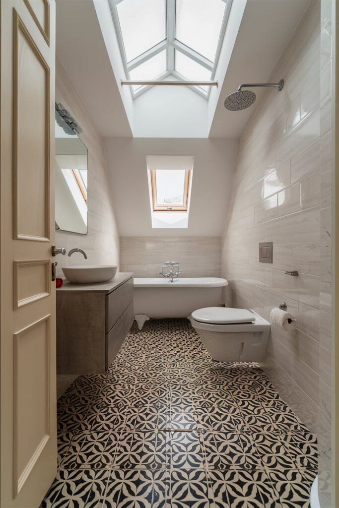 Small Bathroom Interior Ideas: Use Patterned Flooring for Visual Interest