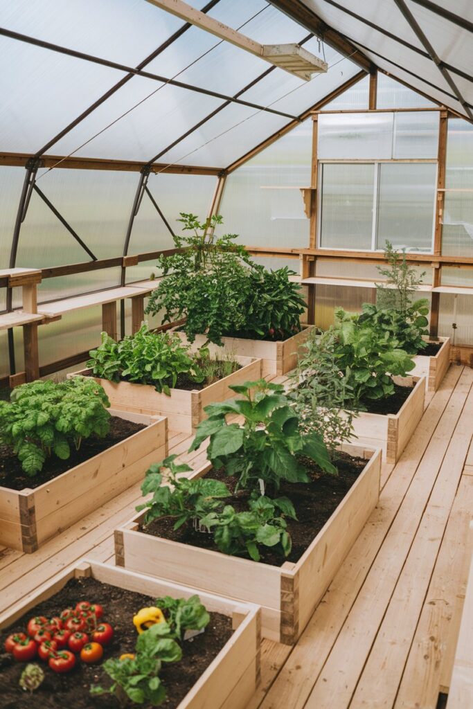 Greenhouse Interior Ideas: Raised Beds for Easy Plant Maintenance 