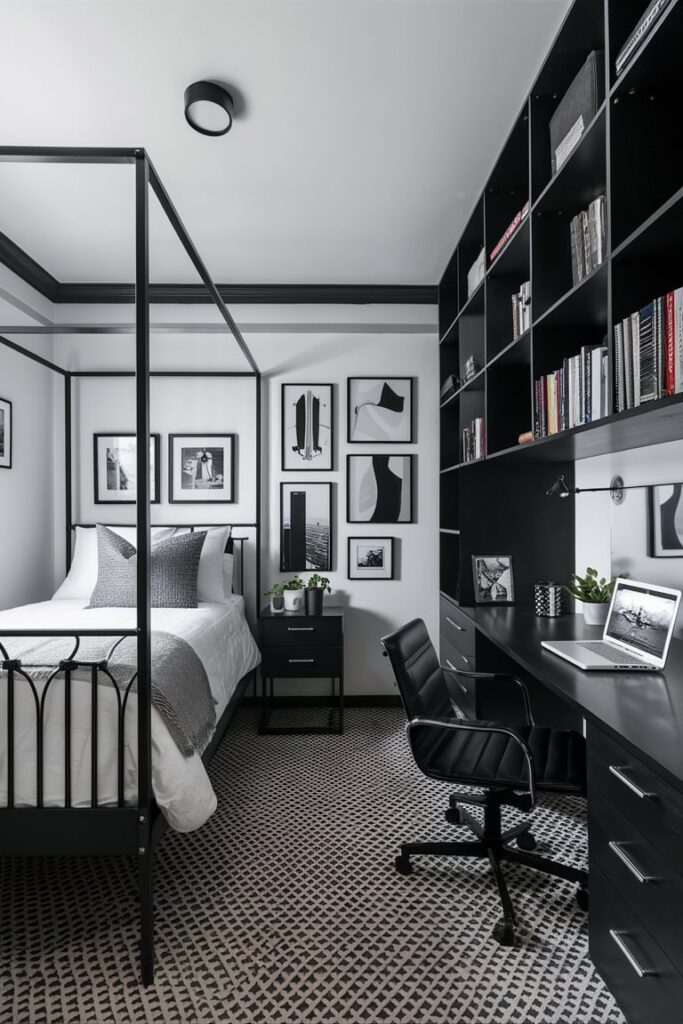 dorm room ideas: Sleek Monochrome Aesthetic