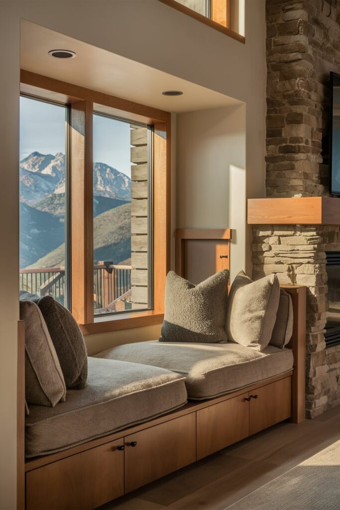 Mountain Modern Home Interior Ideas: Built-In Window Seats for Cozy Corners