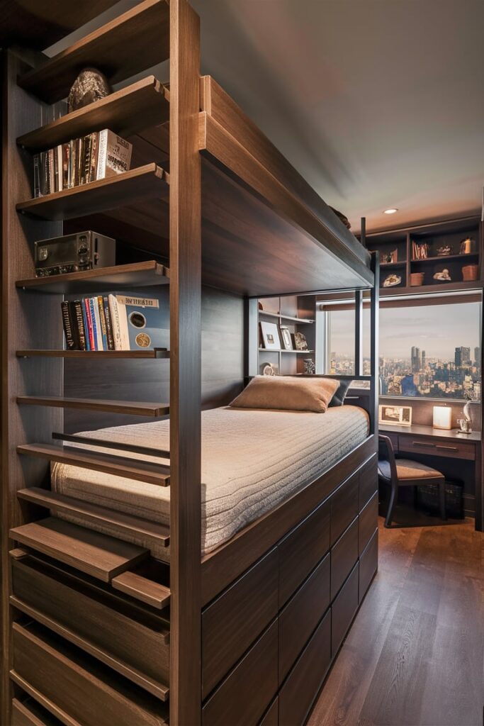 Loft Bed Ideas for Small Rooms Ideas: Loft Bed with Vertical Storage