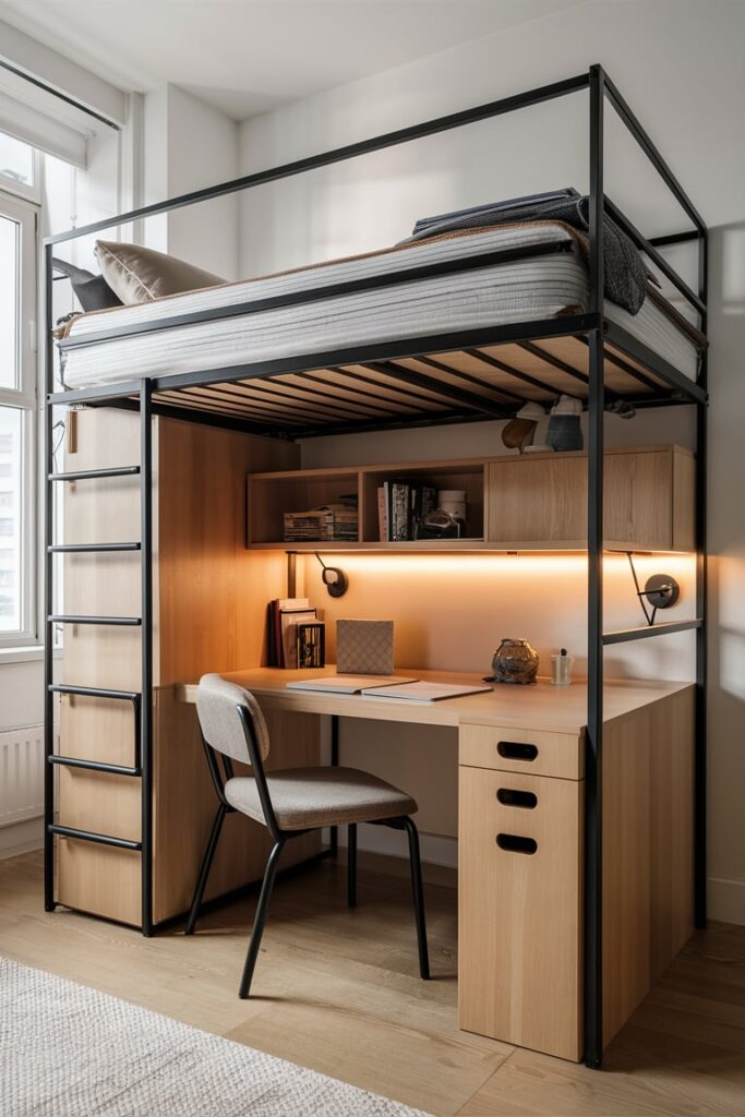 Loft Bed Ideas for Small Rooms Ideas: Compact Loft Bed with Desk