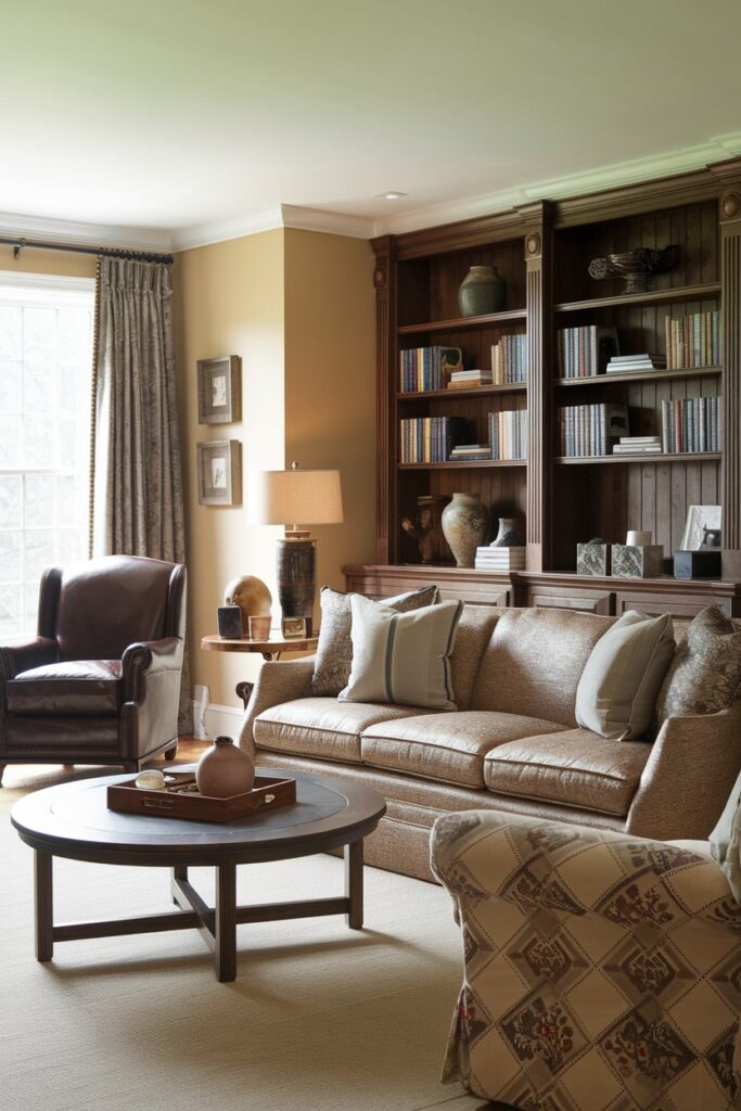 Cozy Traditional Living Room Ideas: Warm Wood Accents with Plush Comfort 