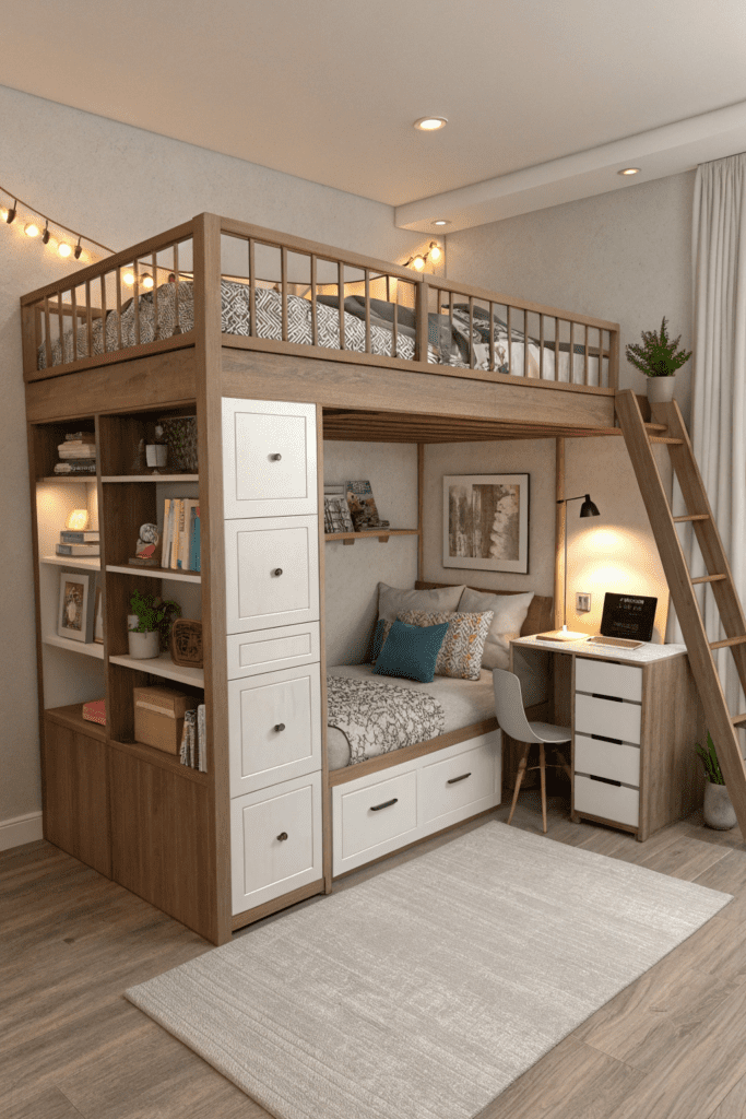 Loft Bed Ideas for Small Rooms Ideas: Loft Bed with Modular Storage Units