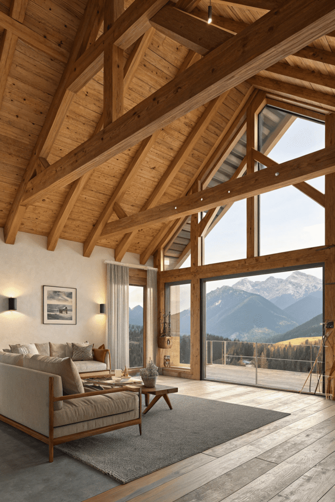 Mountain Modern Home Interior Ideas: Exposed Wooden Beams for Natural Warmth