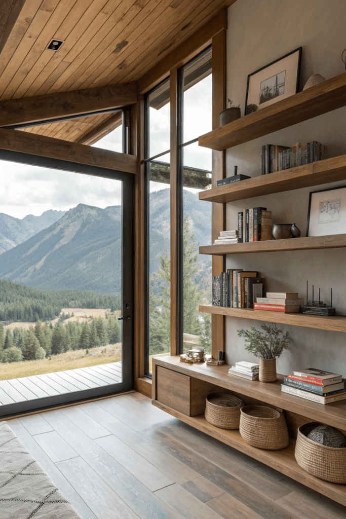 Mountain Modern Home Interior Ideas: Floating Shelves for Stylish Storage