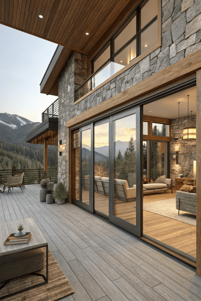 Mountain Modern Home Interior Ideas: Indoor-Outdoor Flow with Sliding Glass Doors