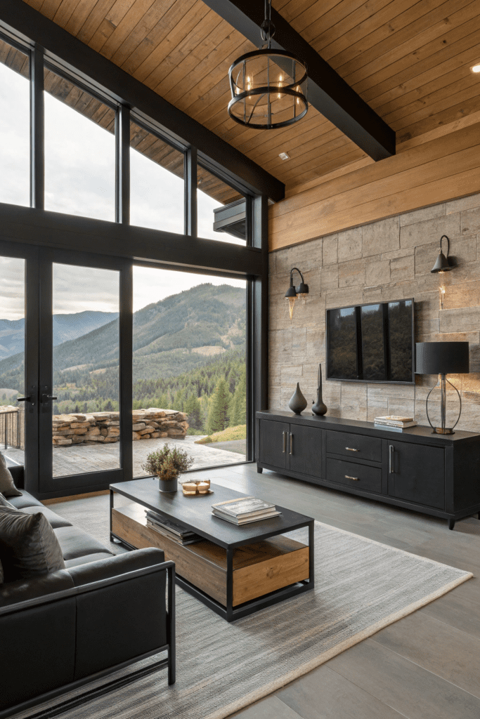 Mountain Modern Home Interior Ideas: Black Accents for Modern Edge