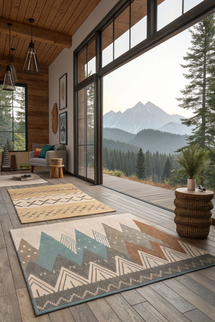 Mountain Modern Home Interior Ideas: Layered Rugs for Depth and Texture