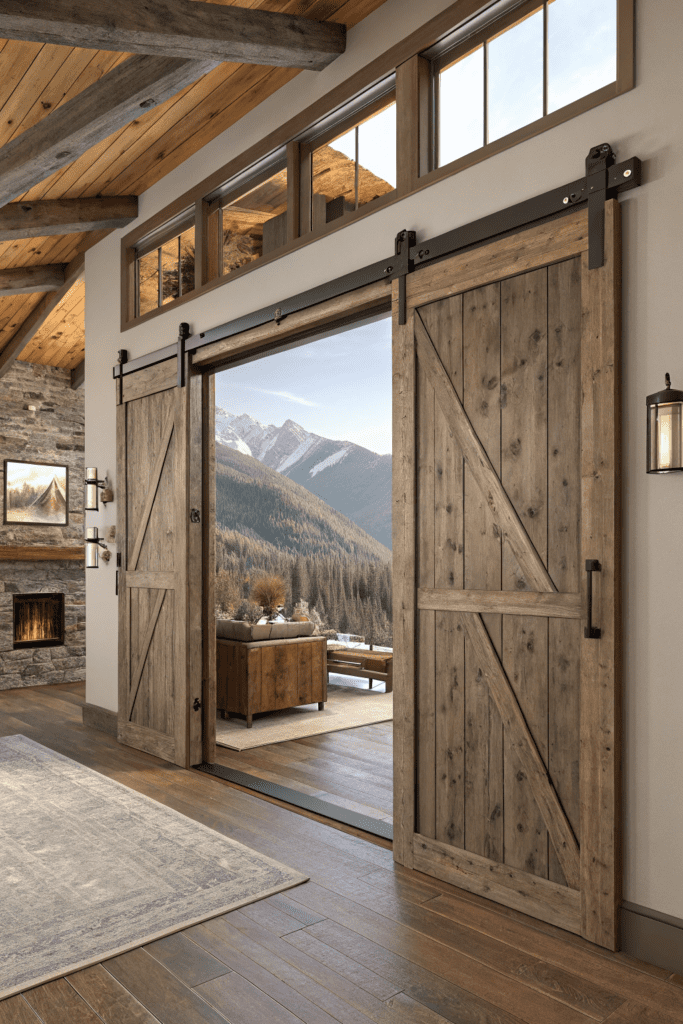 Mountain Modern Home Interior Ideas: Sliding Barn Doors for Rustic Functionality