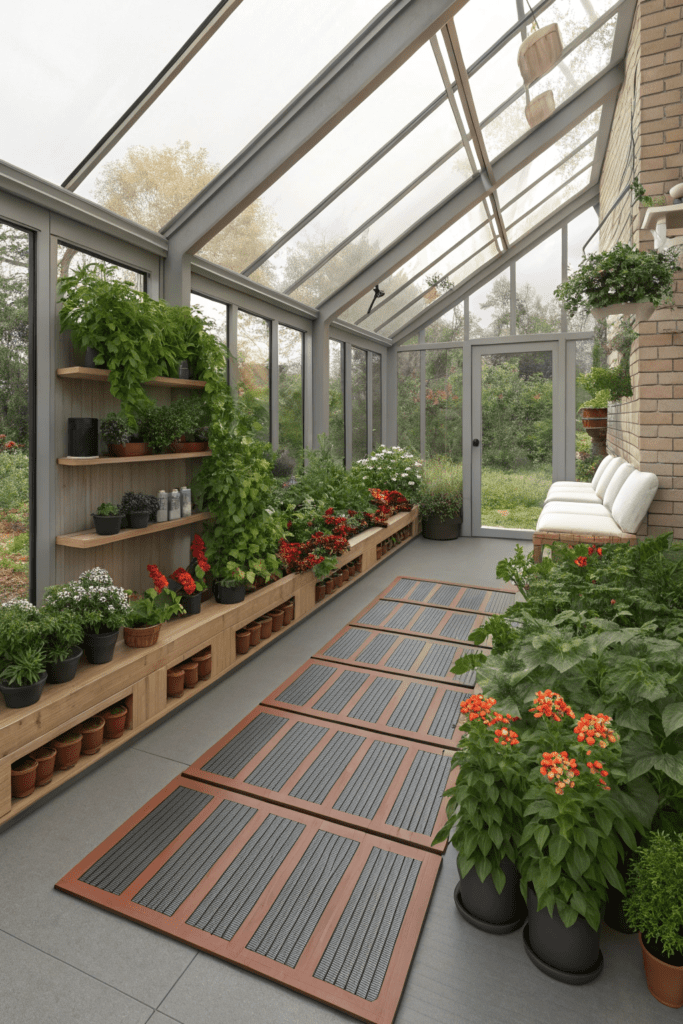 Heated Flooring for Year-Round Gardening Greenhouse Interior Ideas