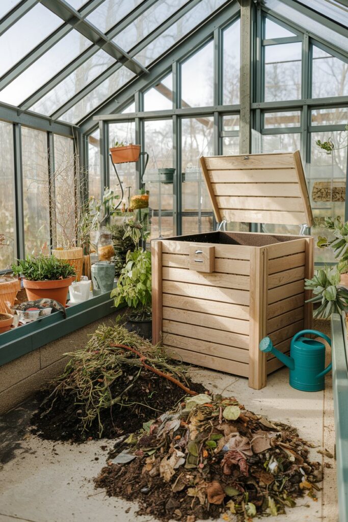 Greenhouse Interior Ideas: Composting Station for Organic Gardening 