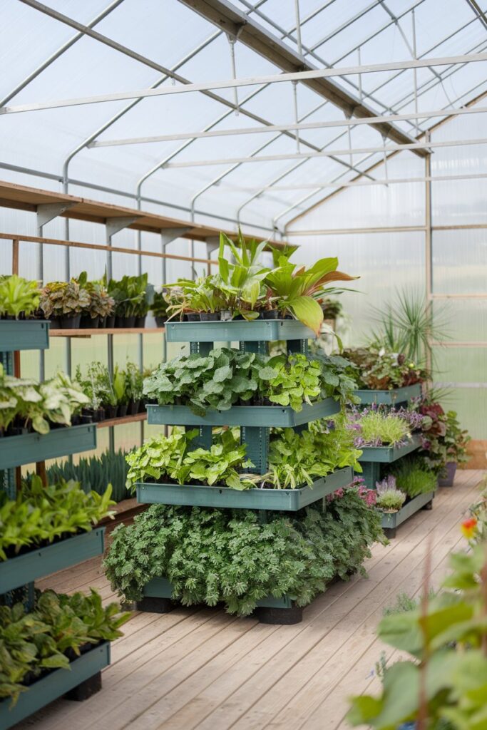 Greenhouse Interior Ideas: Multi-Tier Plant Stands for Compact Spaces