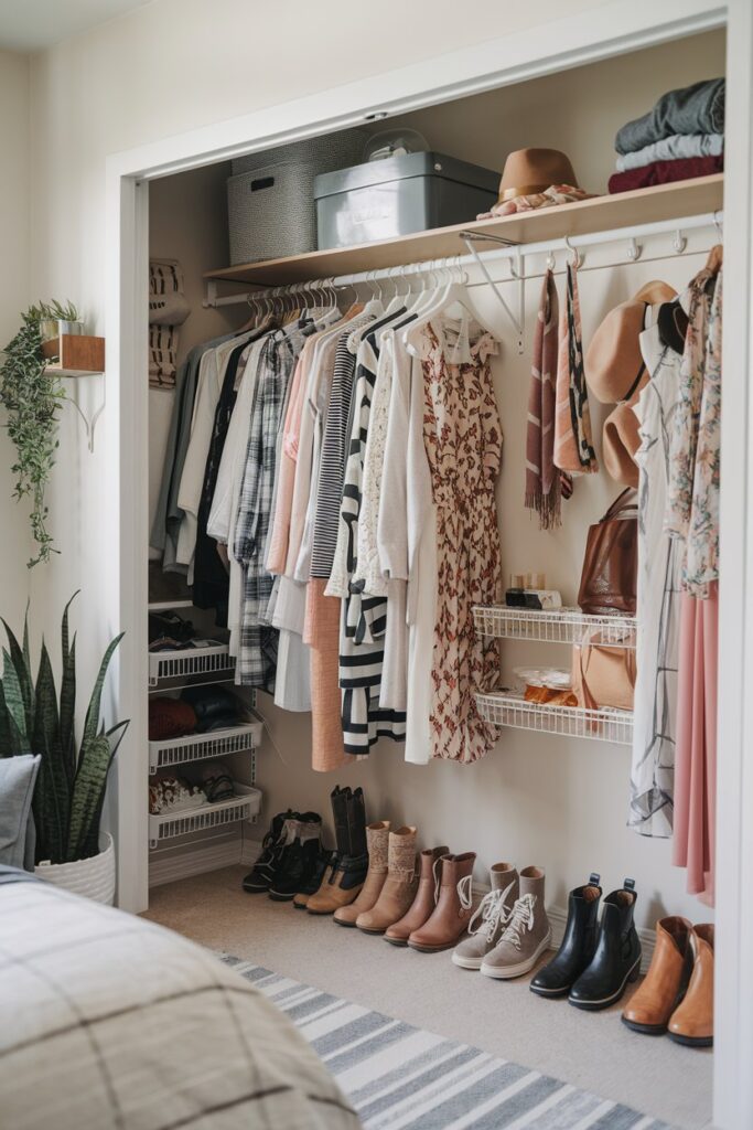 Luxury Dorm Ideas: Organized Closet with Stylish Storage Solutions