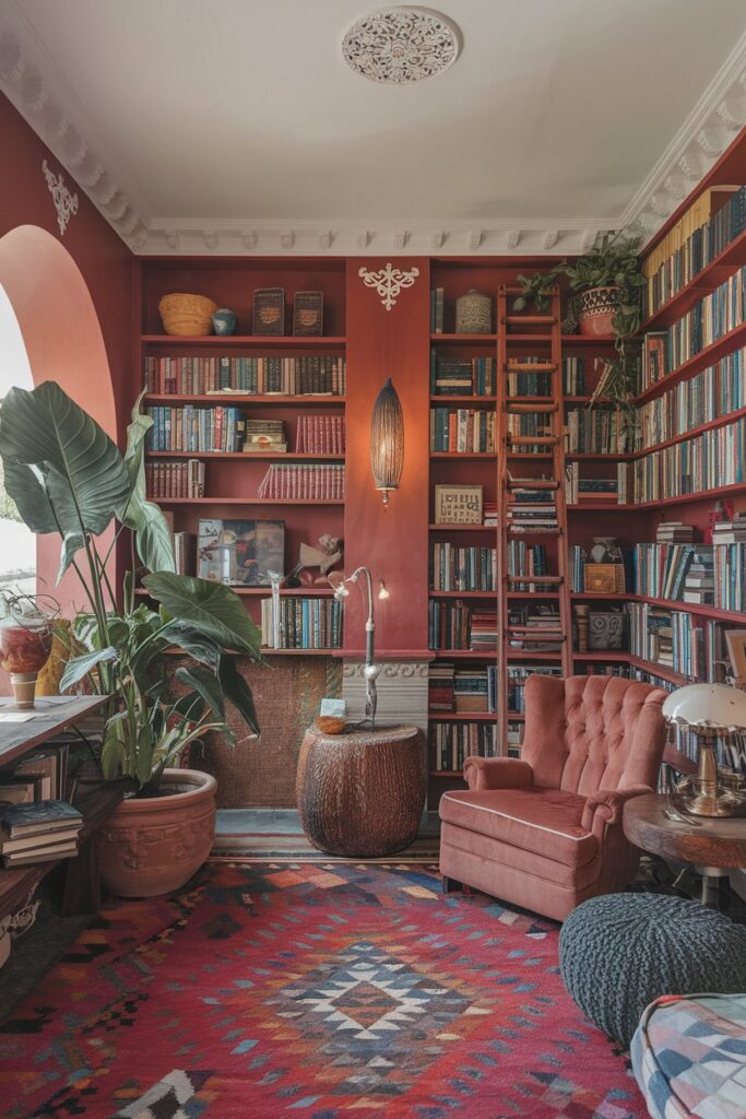 Cozy library Room Ideas: Bohemian Escape with Vibrant Colors and Textures