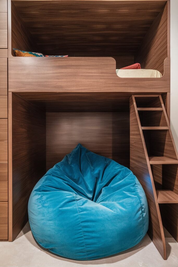 Loft Bed Ideas for Small Rooms Ideas: Loft Bed with Bean Bag Seating