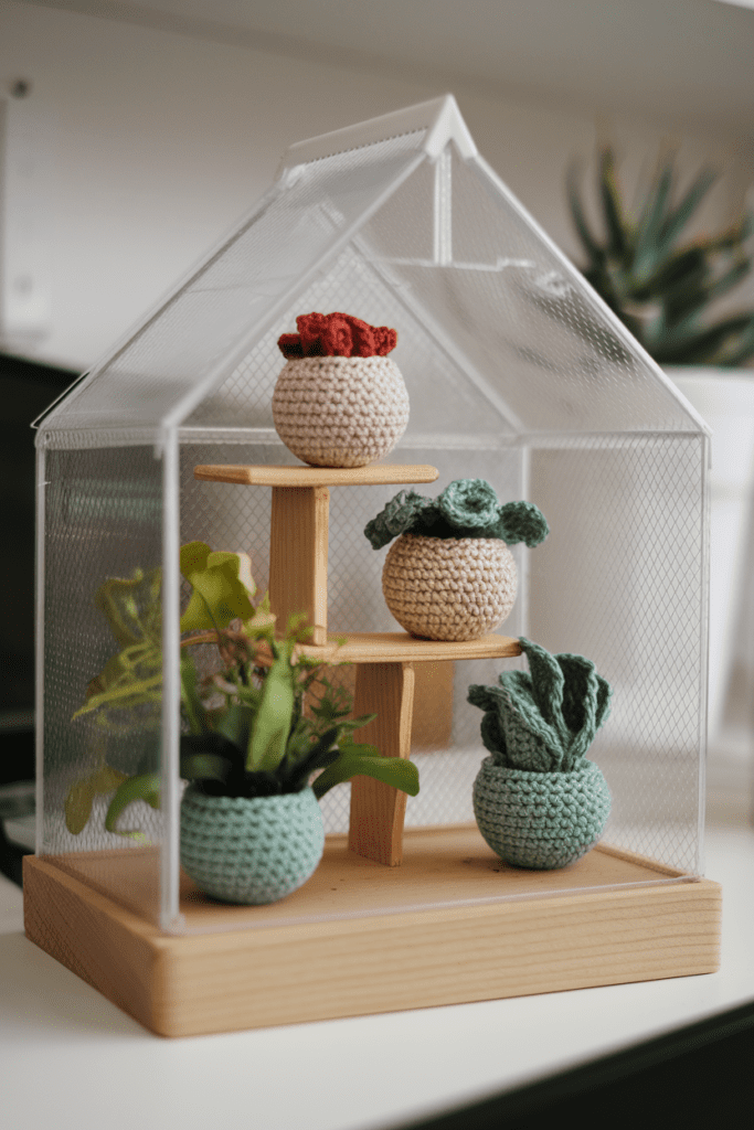 Cool Crochet Ideas: Crochet Miniature Greenhouse with Plants