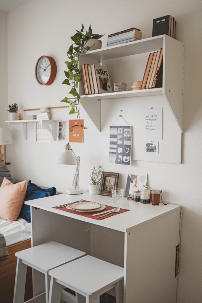 15+ Cute Dorm Room Decor Ideas Tips That Steal Your Heart! 17 Cute Dorm Room Ideas: Fold-Down Dining Table