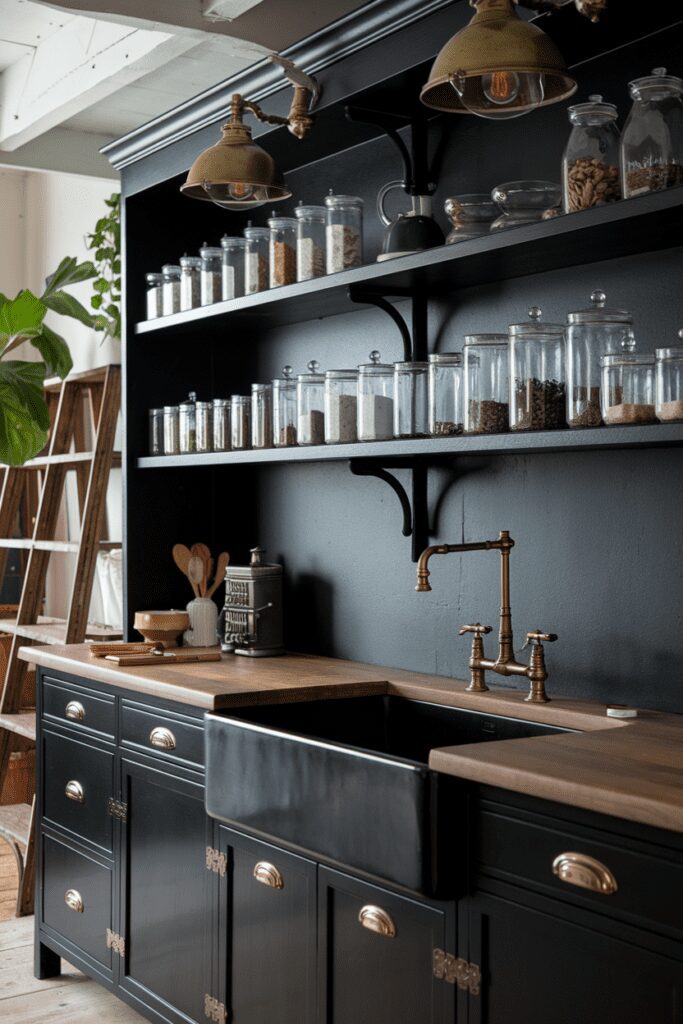 20+ Stunning Black Room Ideas You Need to Try Now! 22 Black Room Ideas: Black Vintage Apothecary-Inspired Kitchen