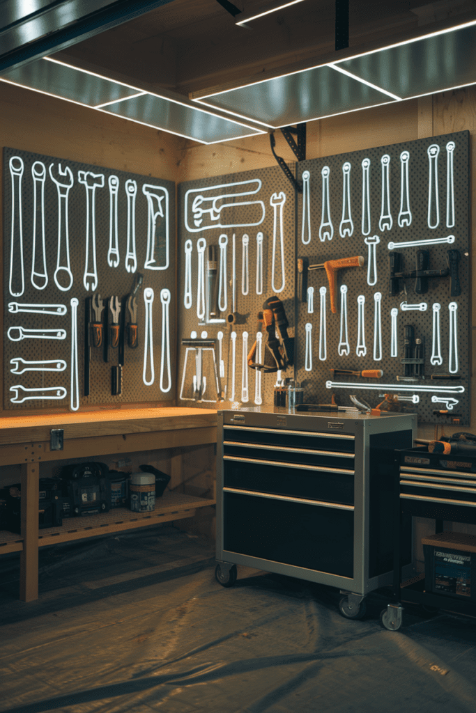 Garage Workshop Layouts Ideas: The Glow-in-the-Dark Tool Outline System