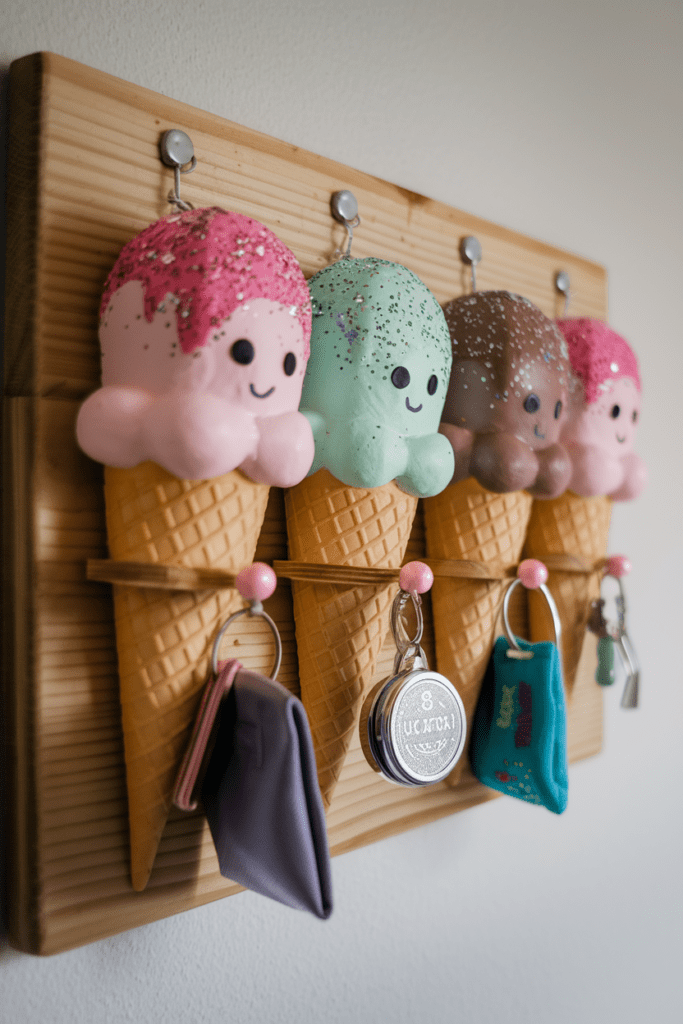 Ice Cream Cone Wall Hooks Kawaii DIY Crafts Ideas