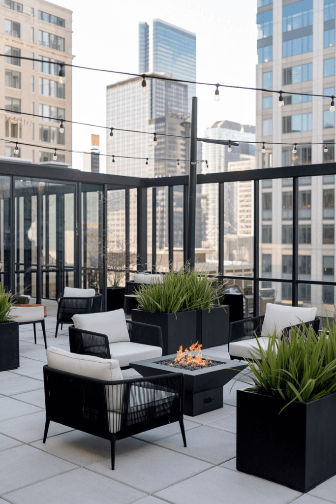 Black Room Ideas: Black Glass Enclosed Rooftop Terrace