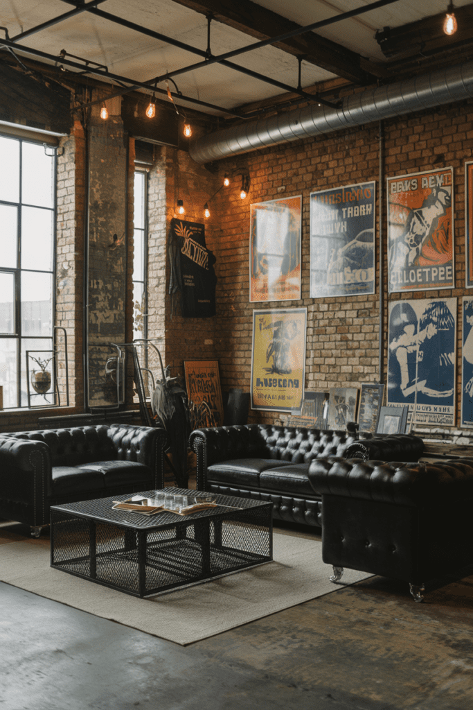 Black Room Ideas: Black Industrial Loft with Exposed Brick