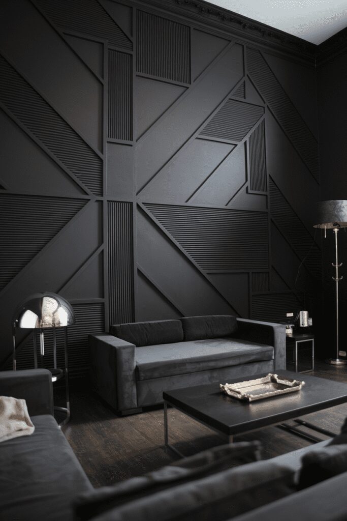20+ Stunning Black Room Ideas You Need to Try Now! 15 Black Geometric Accent Wall with 3D Effects Black Room Ideas