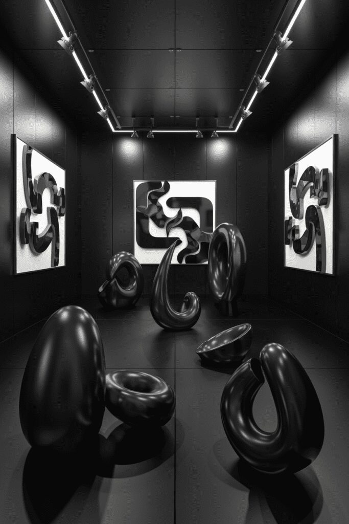 20+ Stunning Black Room Ideas You Need to Try Now! 13 Black Room Ideas: Black Metal Sculpture Gallery Room