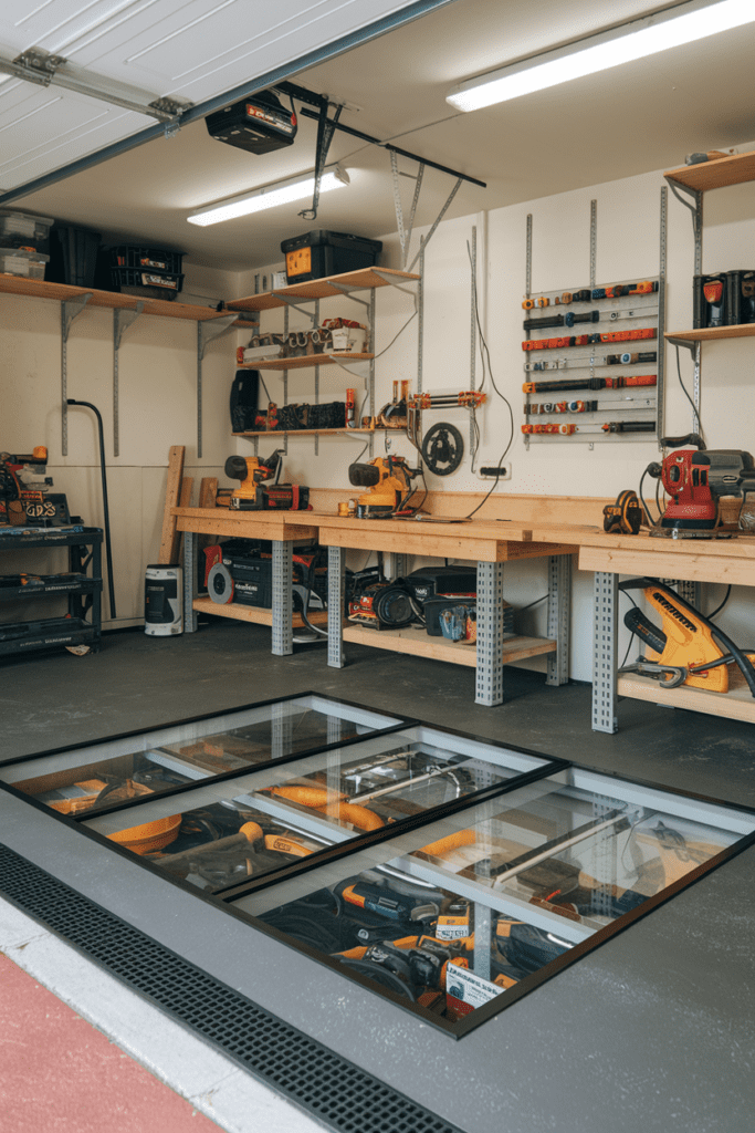 Garage Workshop Layouts Ideas: The Transparent Floor Tool Storage