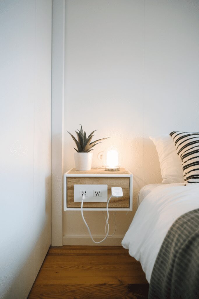 25+ Tiny Bedroom Ideas - Hacks to Maximize Your Space! 17 Tiny Bedroom Ideas: Floating Nightstands with Hidden Charging Stations