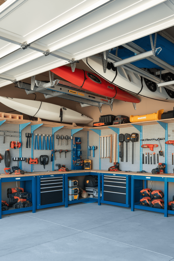 Garage Workshop Layouts Ideas: The Retractable Ceiling Storage