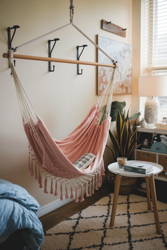 15+ Cute Dorm Room Decor Ideas Tips That Steal Your Heart! 5 Hammock Lounge Zone Cute Dorm Room Decor Ideas