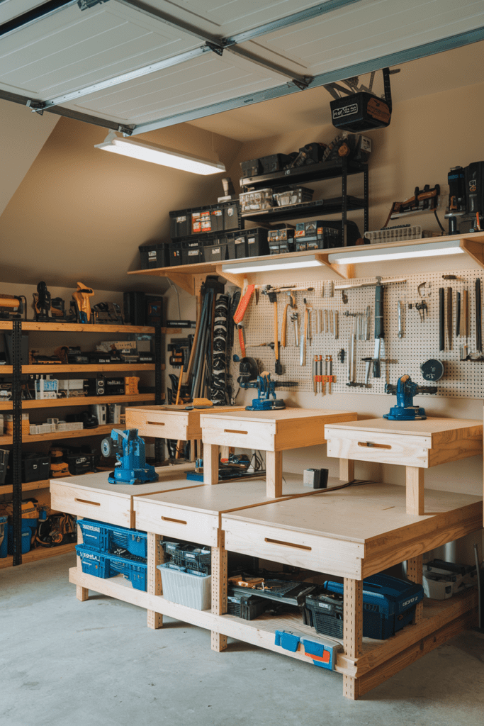 Garage Workshop Layouts Ideas: The Multi-Level Workbench System