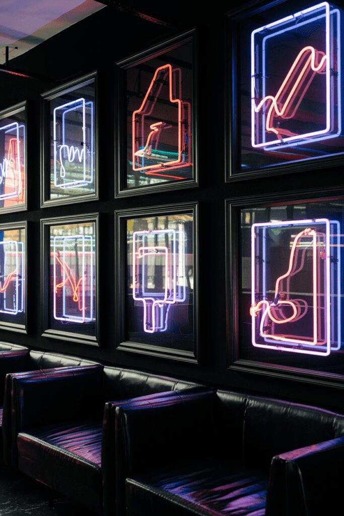 20+ Stunning Black Room Ideas You Need to Try Now! 10 Black Neon Glow Art Gallery Room Black Room Ideas