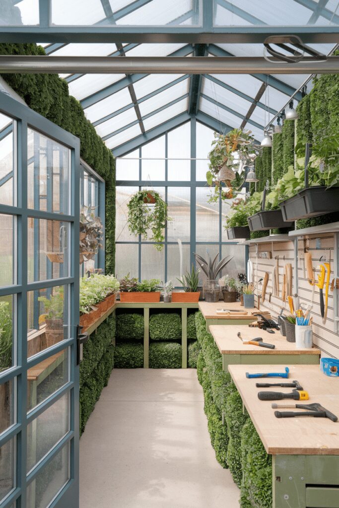 30+ Garage Workshop Layouts Ideas That Will Blow Your Mind! 20 The Greenhouse-Inspired Workshop Garage Workshop Layouts Ideas