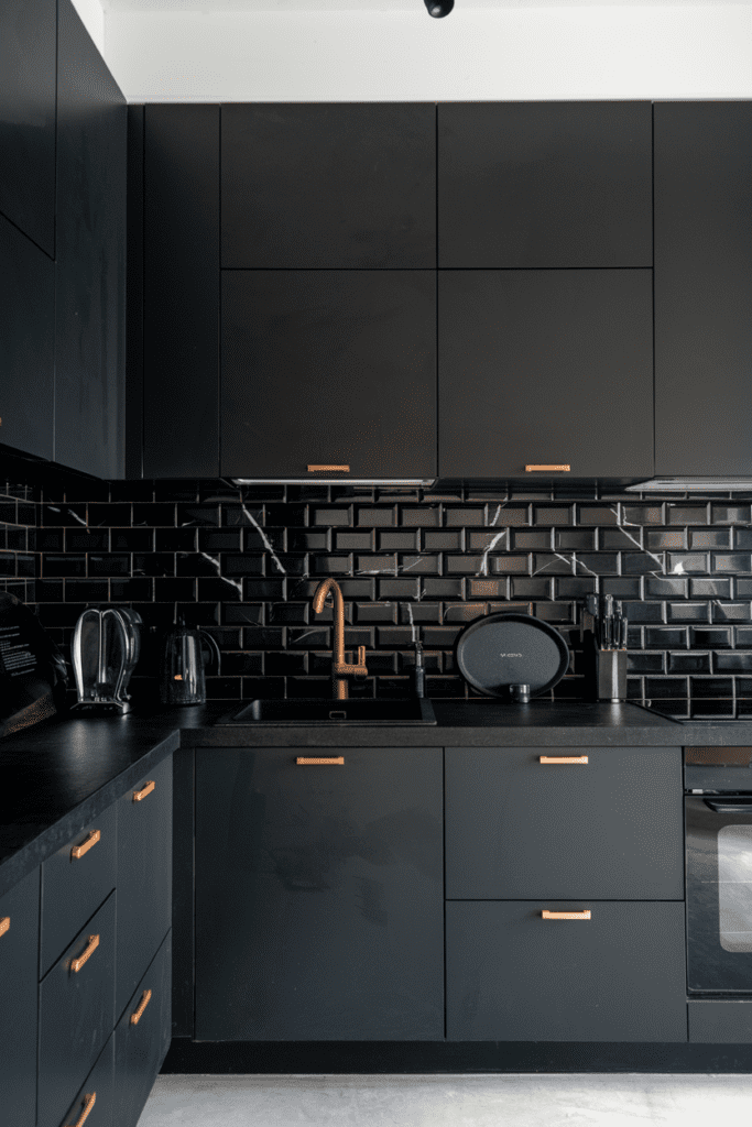 Black Room Ideas: Monochromatic Black Kitchen with Matte Finishes