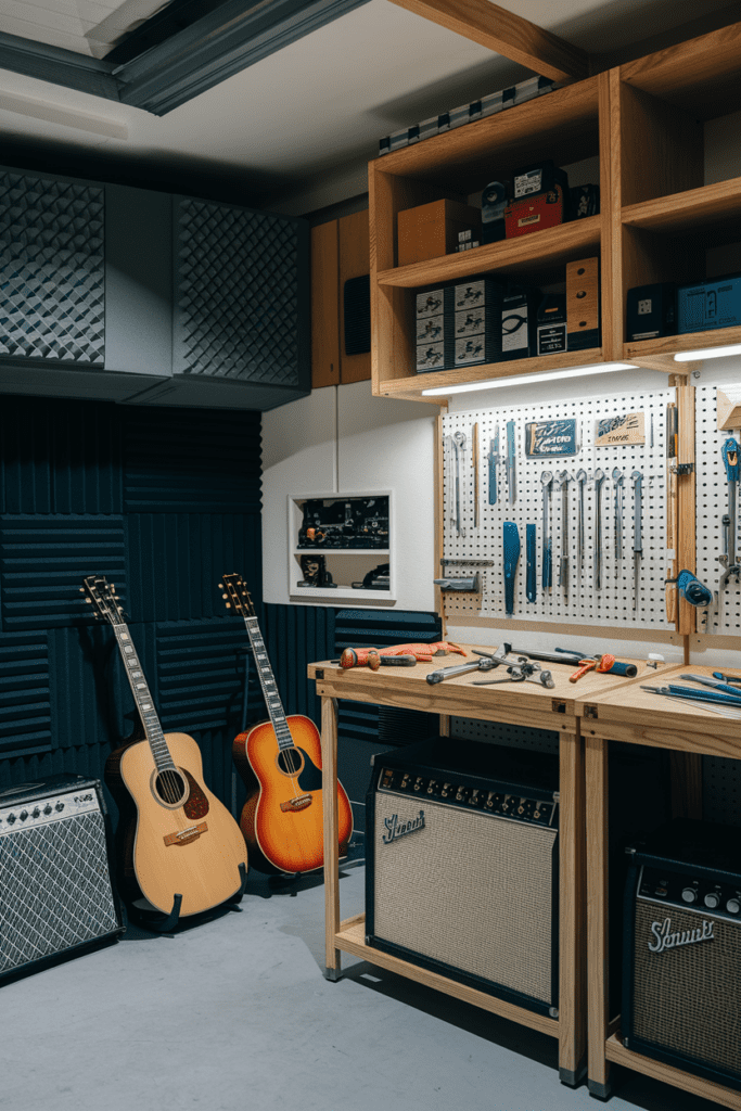 Garage Workshop Layouts Ideas: The Soundproof Music and Workshop Combo