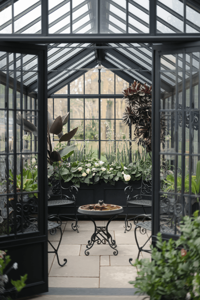 Black Room Ideas: Black Botanical Greenhouse with Glass Roof