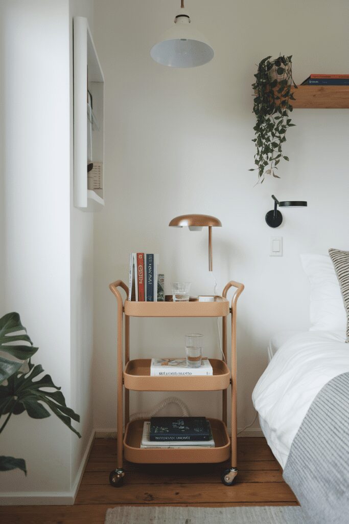 25+ Tiny Bedroom Ideas - Hacks to Maximize Your Space! 12 Tiny Bedroom Ideas: Rolling Cart Nightstand