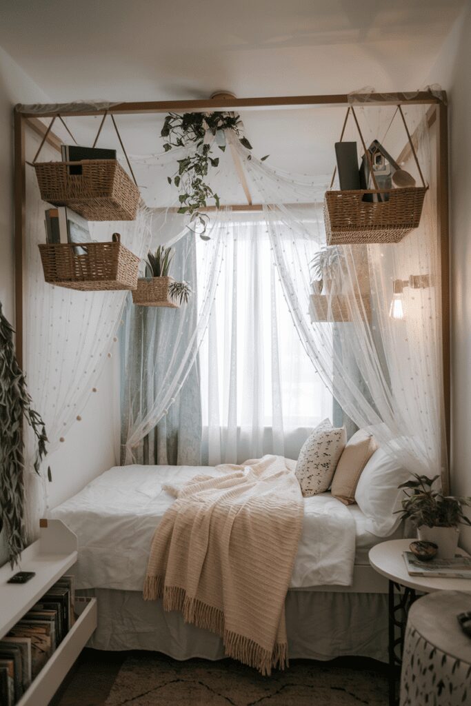 25+ Tiny Bedroom Ideas - Hacks to Maximize Your Space! 11 Tiny Bedroom Ideas: Bed Canopy with Hidden Storage