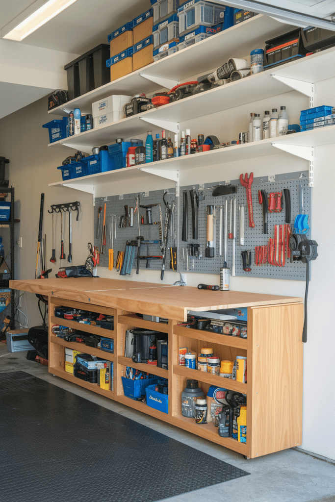 Garage Workshop Layouts Ideas: The Fold-Out Workbench from the Wall